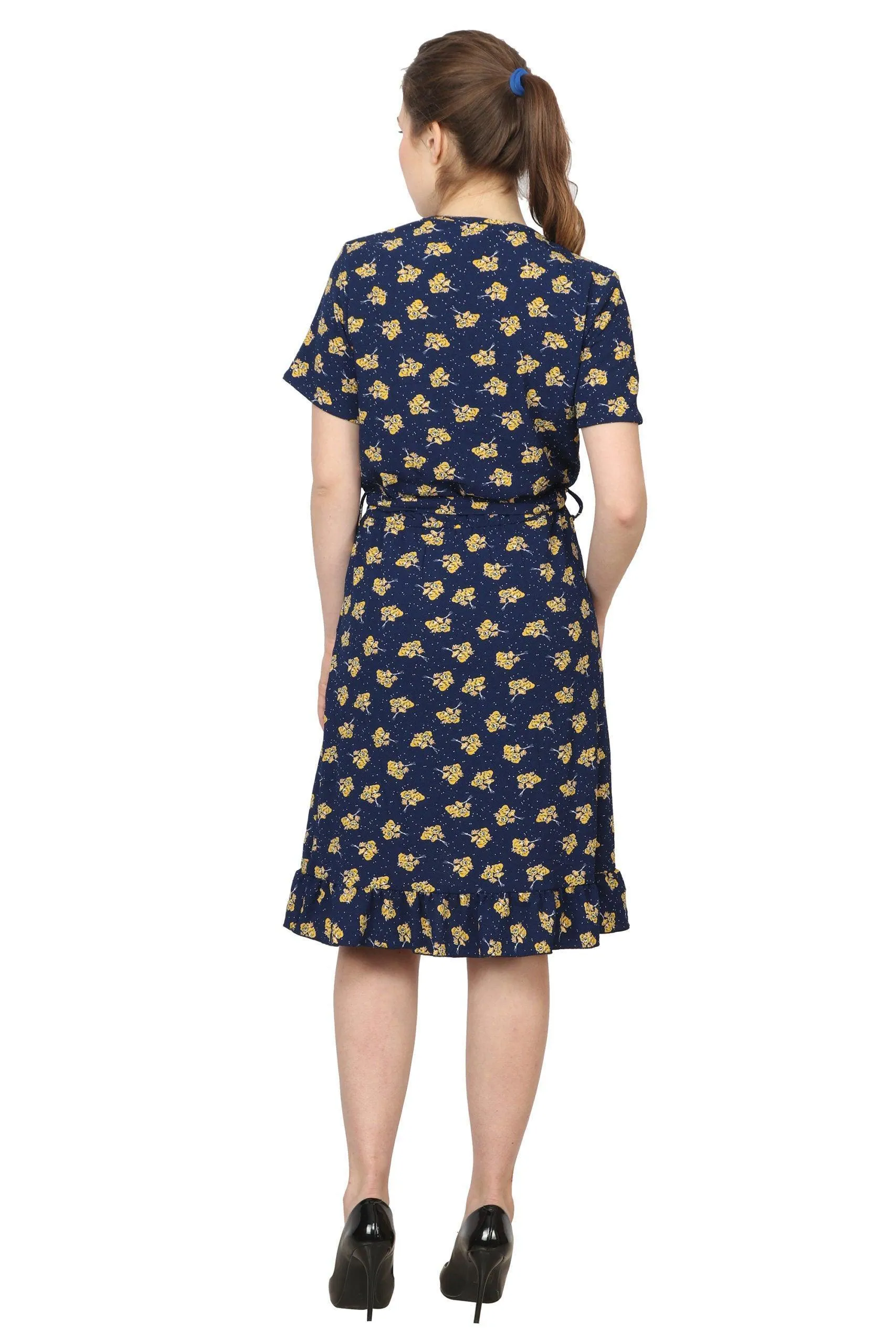 Blue Floral Printed Wrap Dress