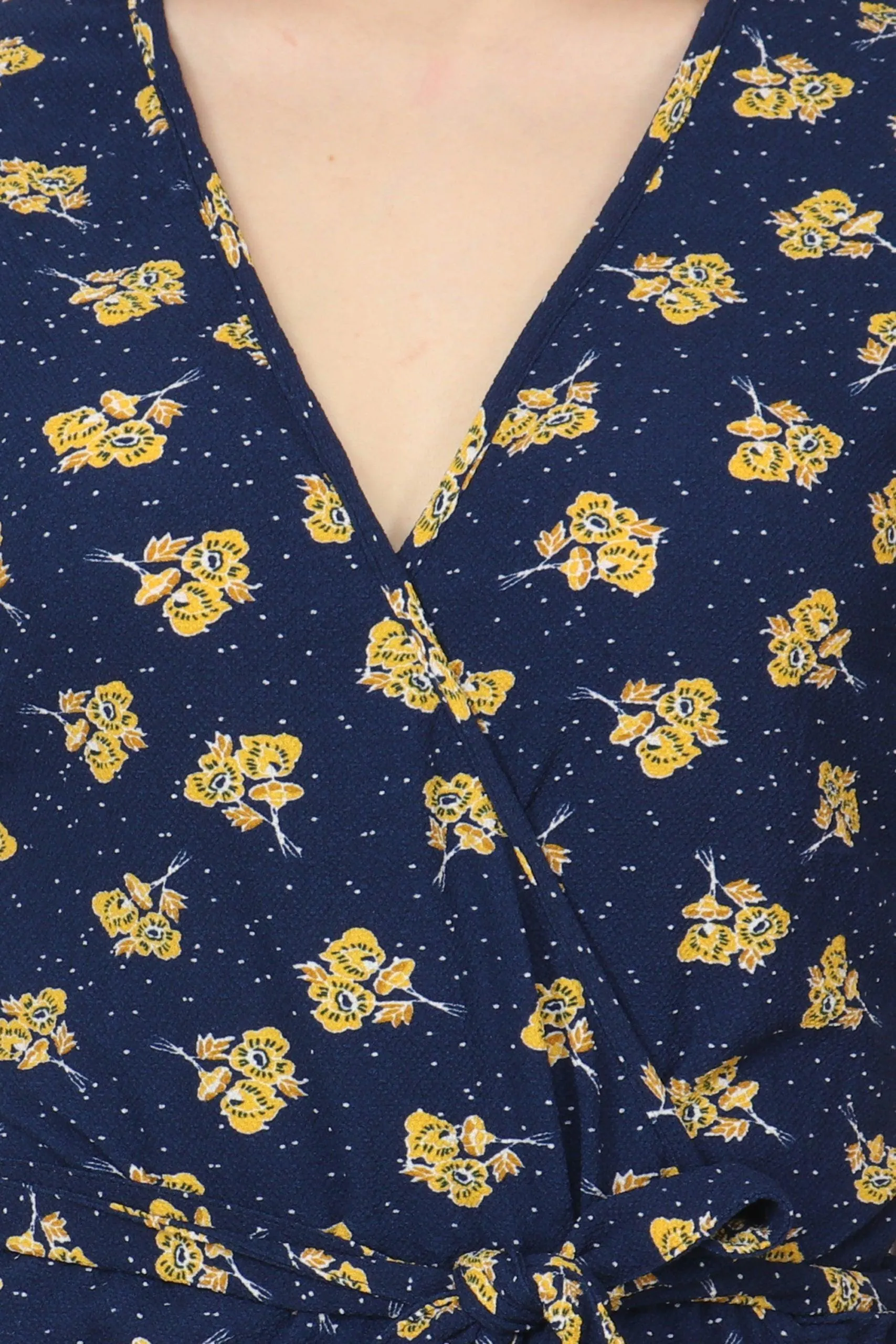 Blue Floral Printed Wrap Dress