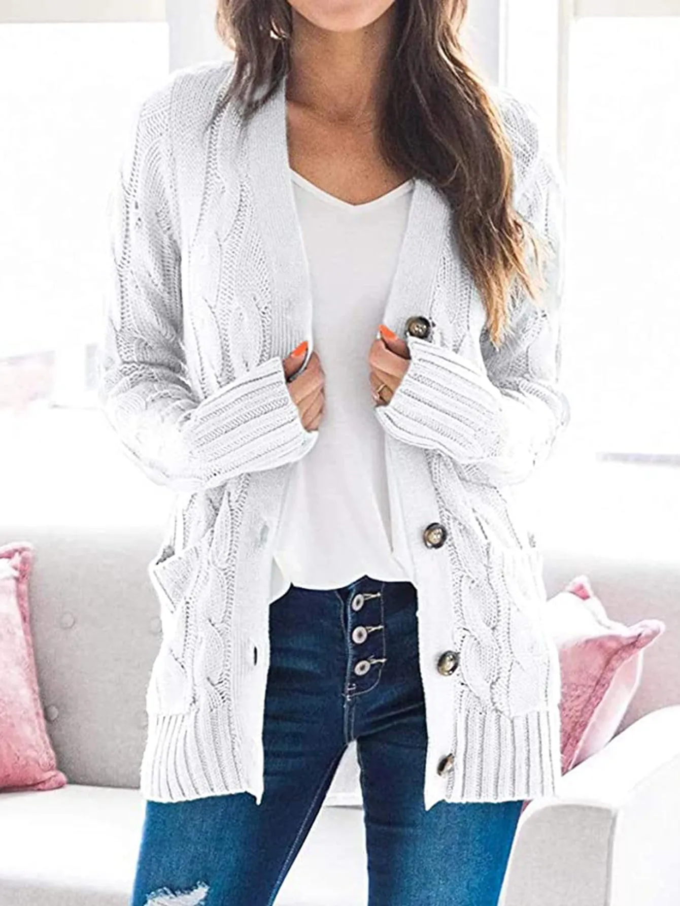 Cable-Knit Cardigan with Pockets