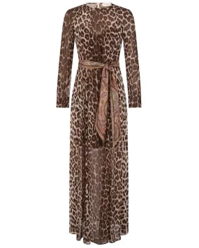 Chocolate Leopard Illustration Sheath Dress