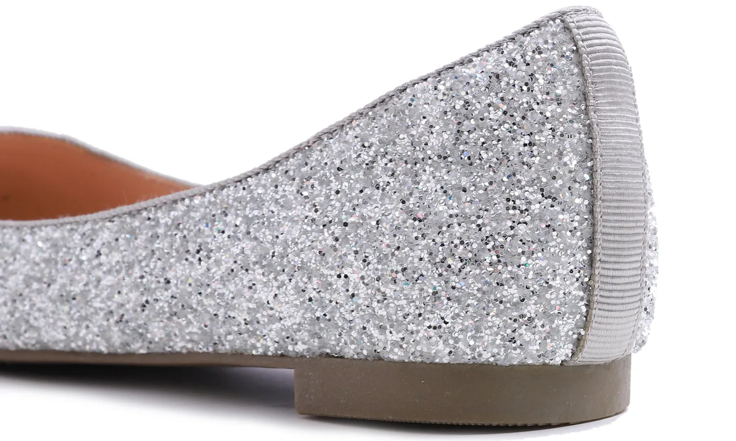 Feversole Women's Sparkle Memory Foam Cushioned Colorful Shiny Ballet Flats Glitter Ice Silver Pointed