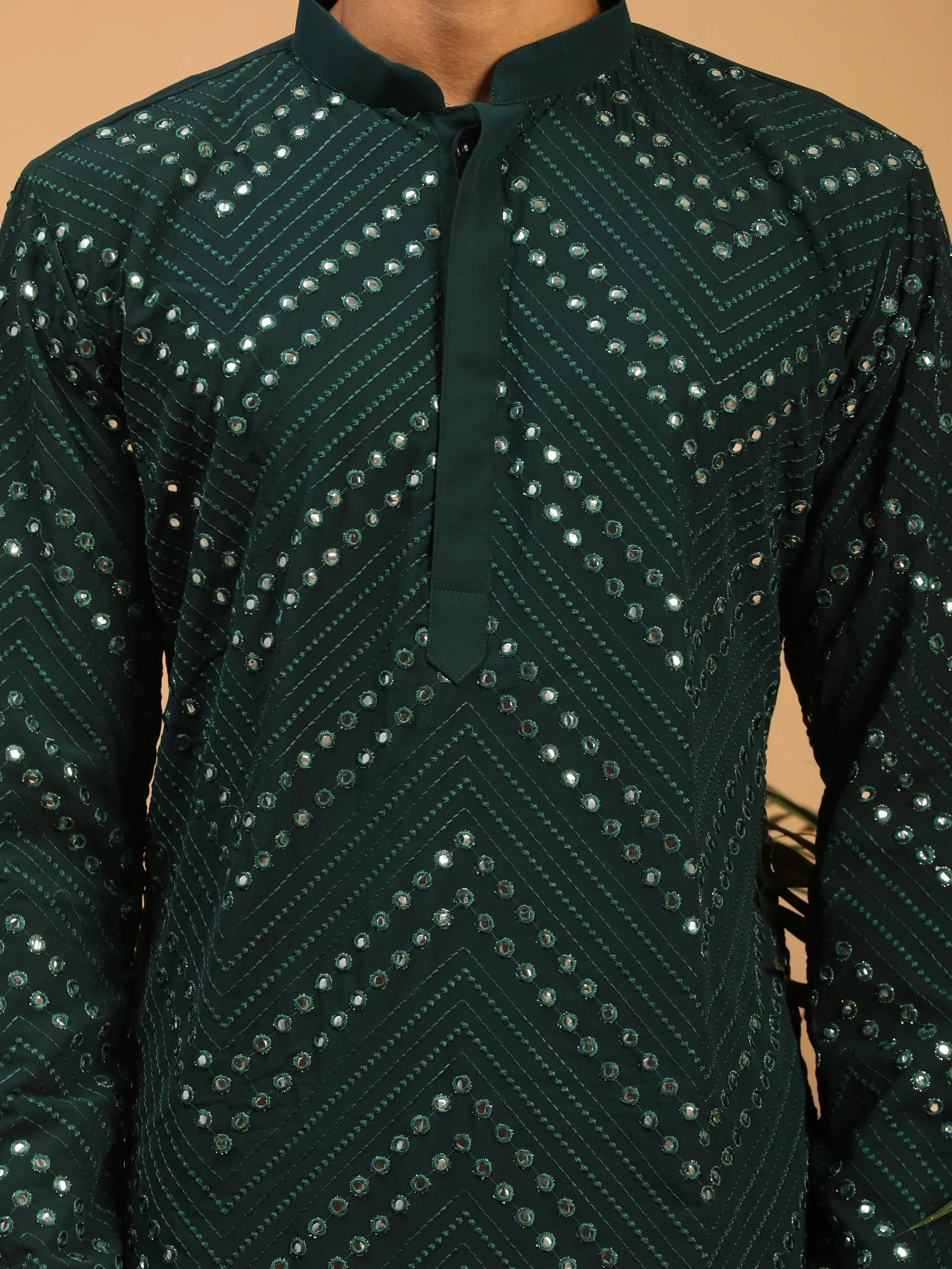 Jashvi Baap Beta Mirror Green Kurta Pyjama Set