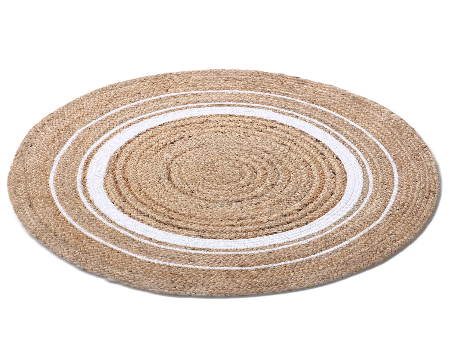 Kuber Industries Hand Woven Braided Carpet Rugs|Non-Slip Round Traditional Spiral Design Jute Door mat|Mat for Bedroom,Living Room,Dining Room,Yoga,71x71 cm,(White)