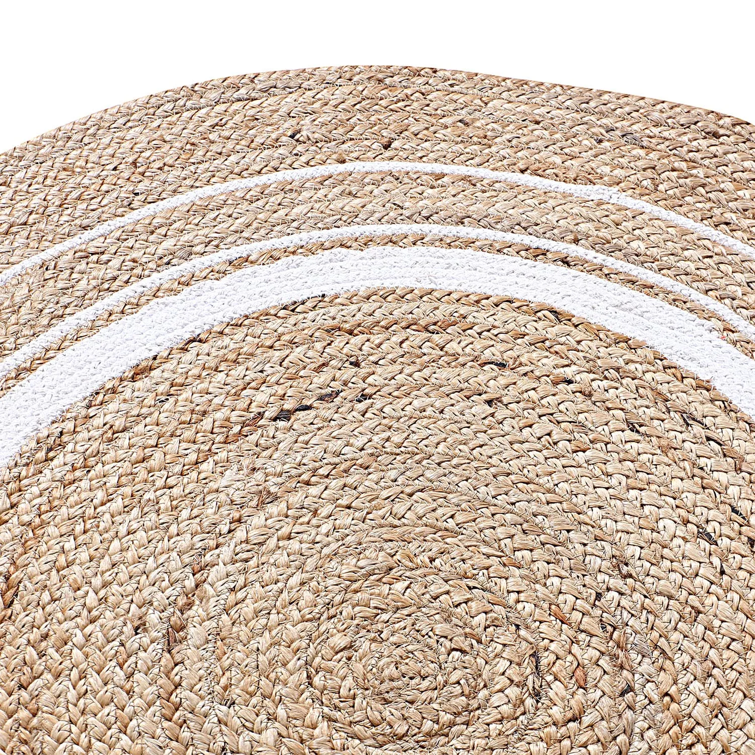 Kuber Industries Hand Woven Braided Carpet Rugs|Non-Slip Round Traditional Spiral Design Jute Door mat|Mat for Bedroom,Living Room,Dining Room,Yoga,71x71 cm,(White)