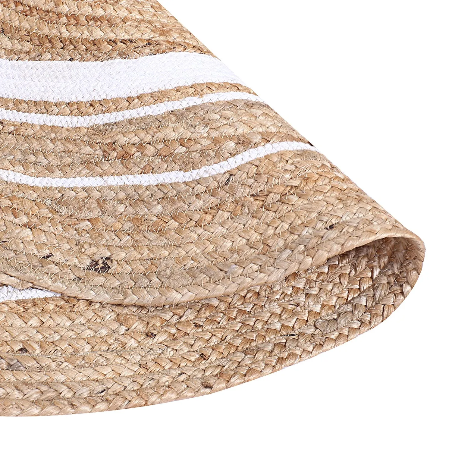 Kuber Industries Hand Woven Braided Carpet Rugs|Non-Slip Round Traditional Spiral Design Jute Door mat|Mat for Bedroom,Living Room,Dining Room,Yoga,71x71 cm,(White)