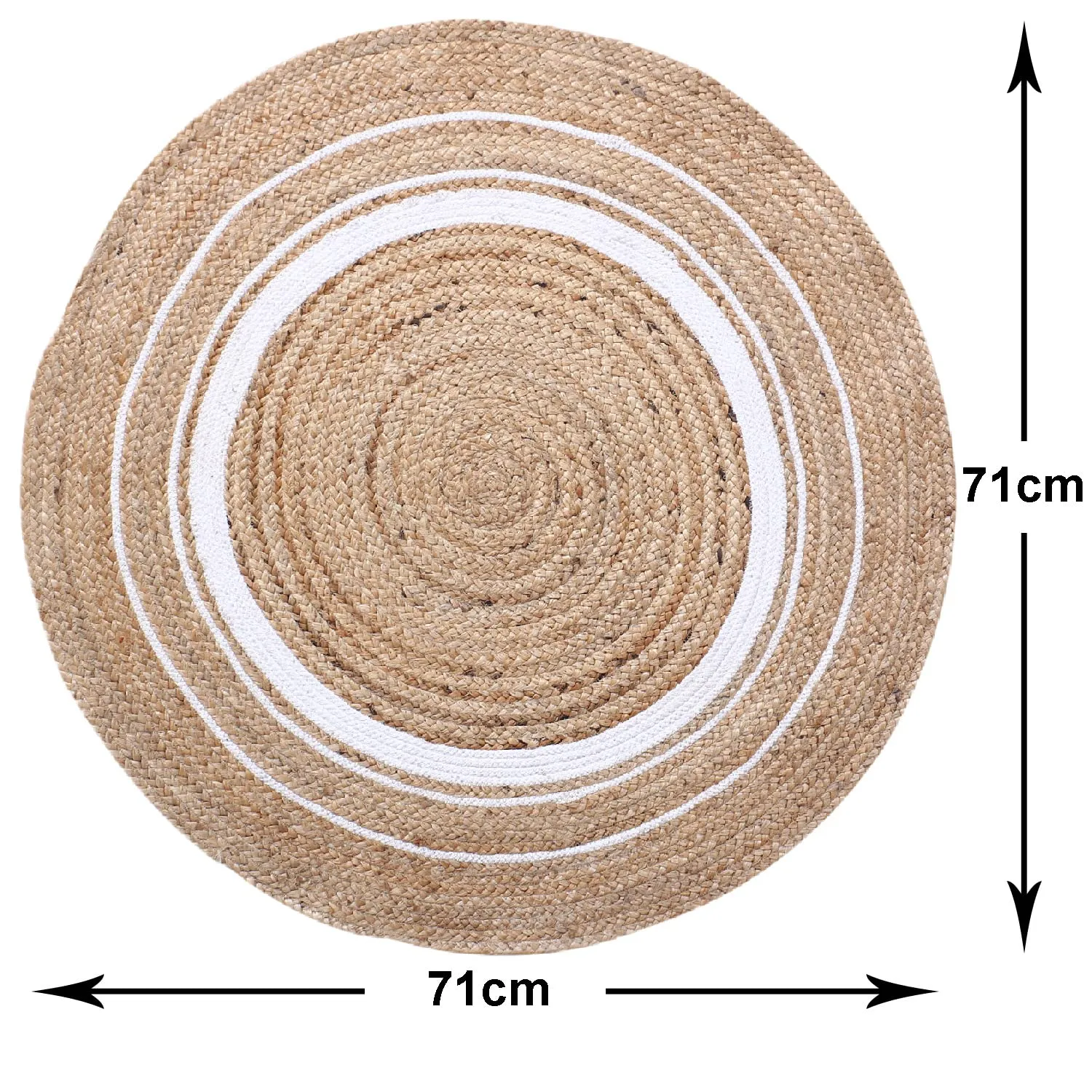 Kuber Industries Hand Woven Braided Carpet Rugs|Non-Slip Round Traditional Spiral Design Jute Door mat|Mat for Bedroom,Living Room,Dining Room,Yoga,71x71 cm,(White)