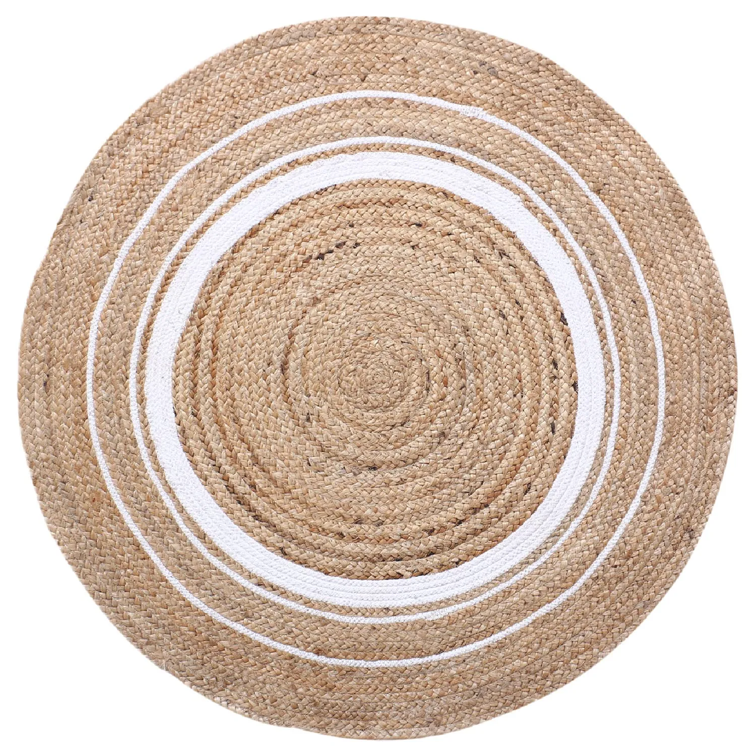 Kuber Industries Hand Woven Braided Carpet Rugs|Non-Slip Round Traditional Spiral Design Jute Door mat|Mat for Bedroom,Living Room,Dining Room,Yoga,71x71 cm,(White)