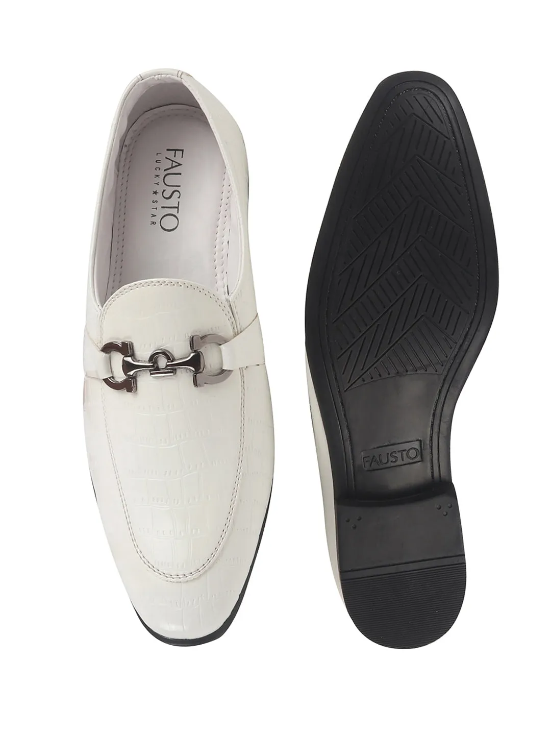 Men White Party Formal Patent Leather Embossed Buckle Slip On Loafer Shoes|Traditional Wedding Shoes|Tuxedos Dress Shoes