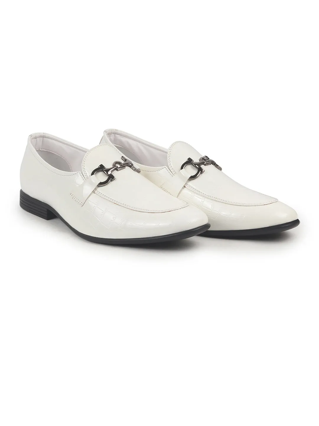 Men White Party Formal Patent Leather Embossed Buckle Slip On Loafer Shoes|Traditional Wedding Shoes|Tuxedos Dress Shoes