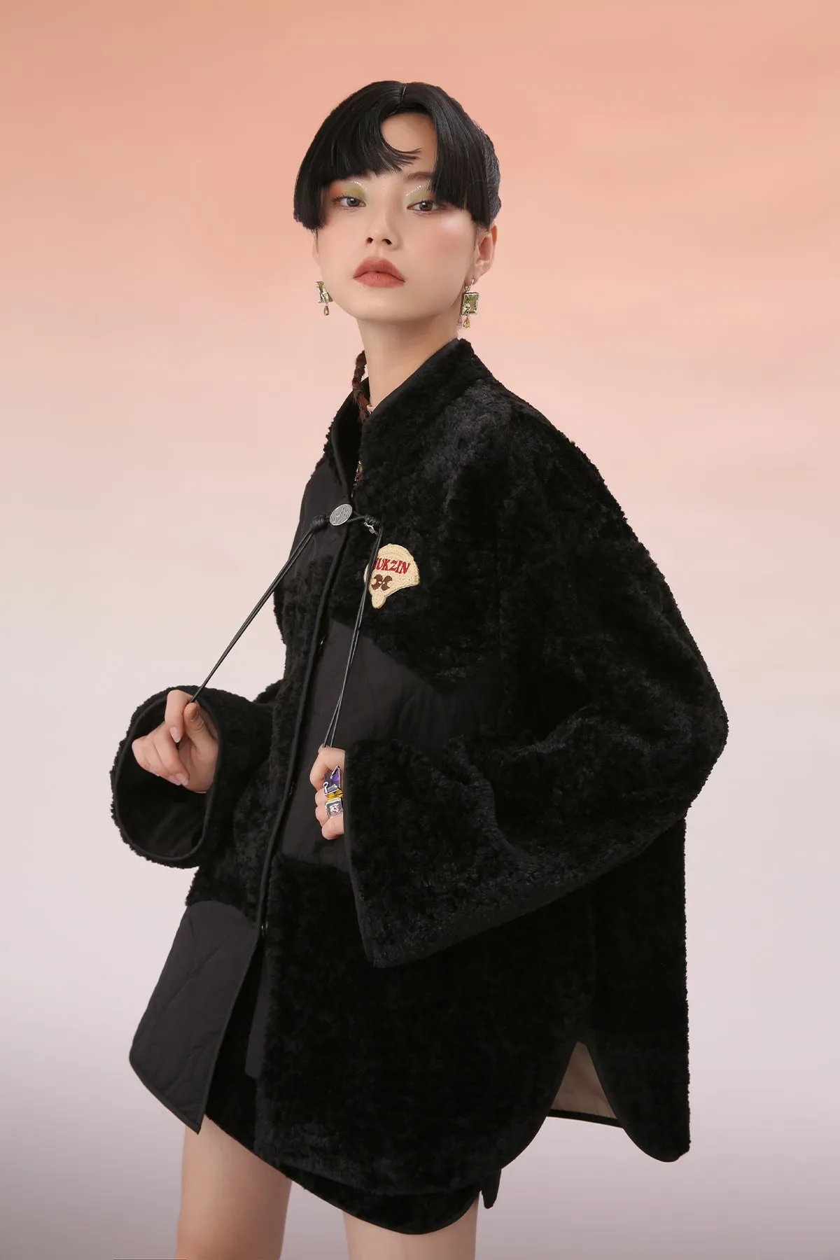 Mukzin | Fluffy Patchwork Button Coat