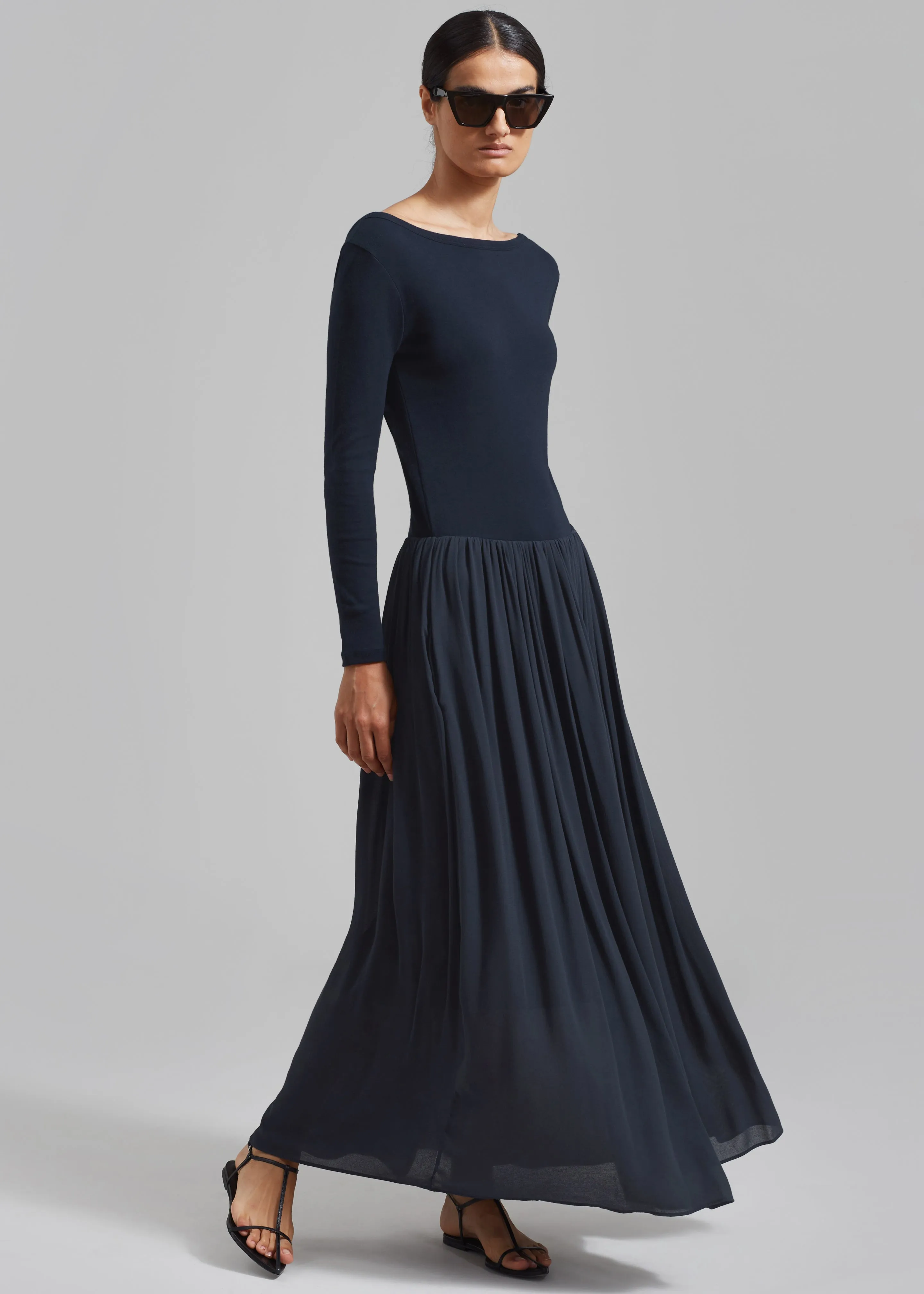 Odette Gathered Skirt Maxi Dress - Navy