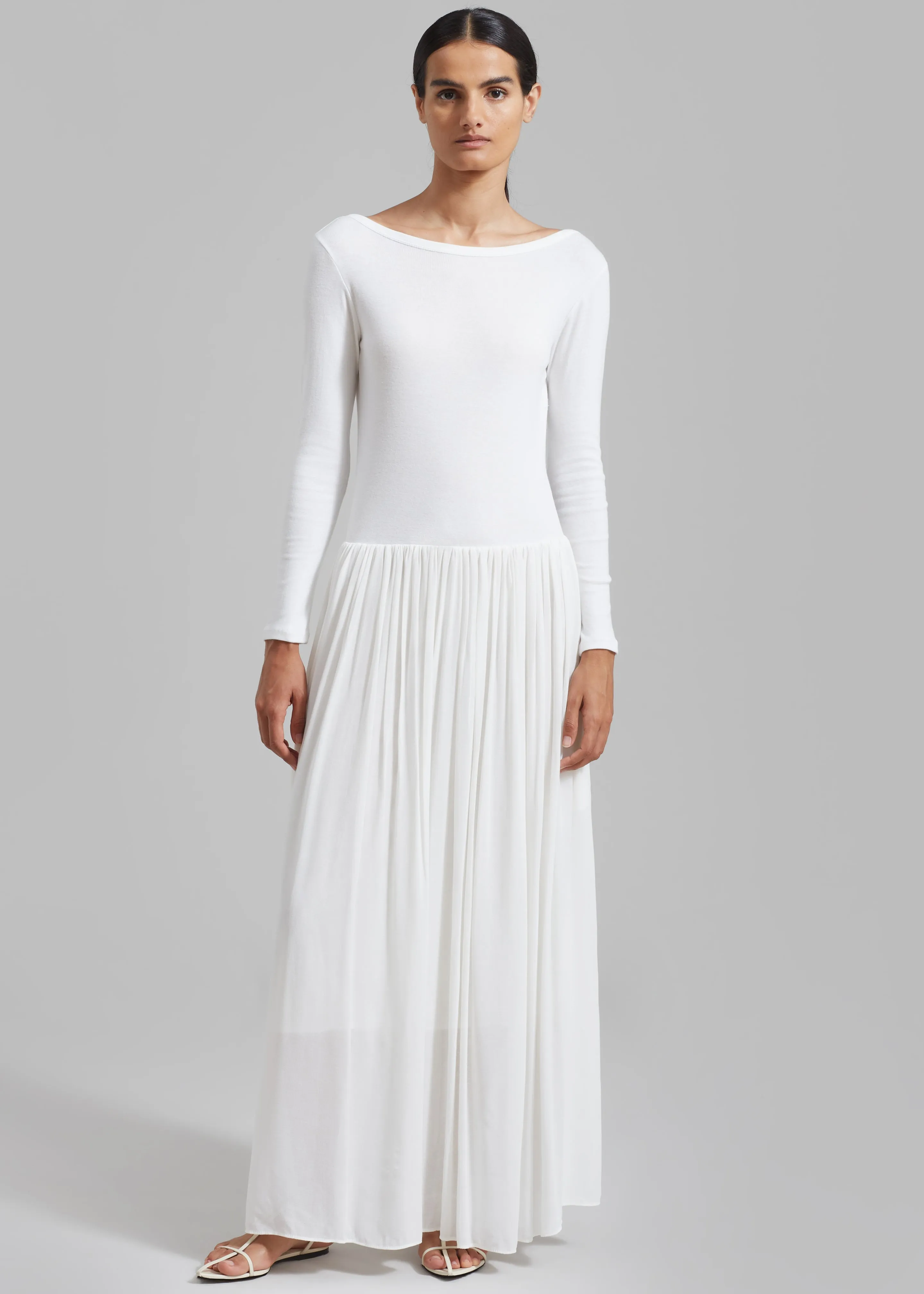 Odette Gathered Skirt Maxi Dress - White