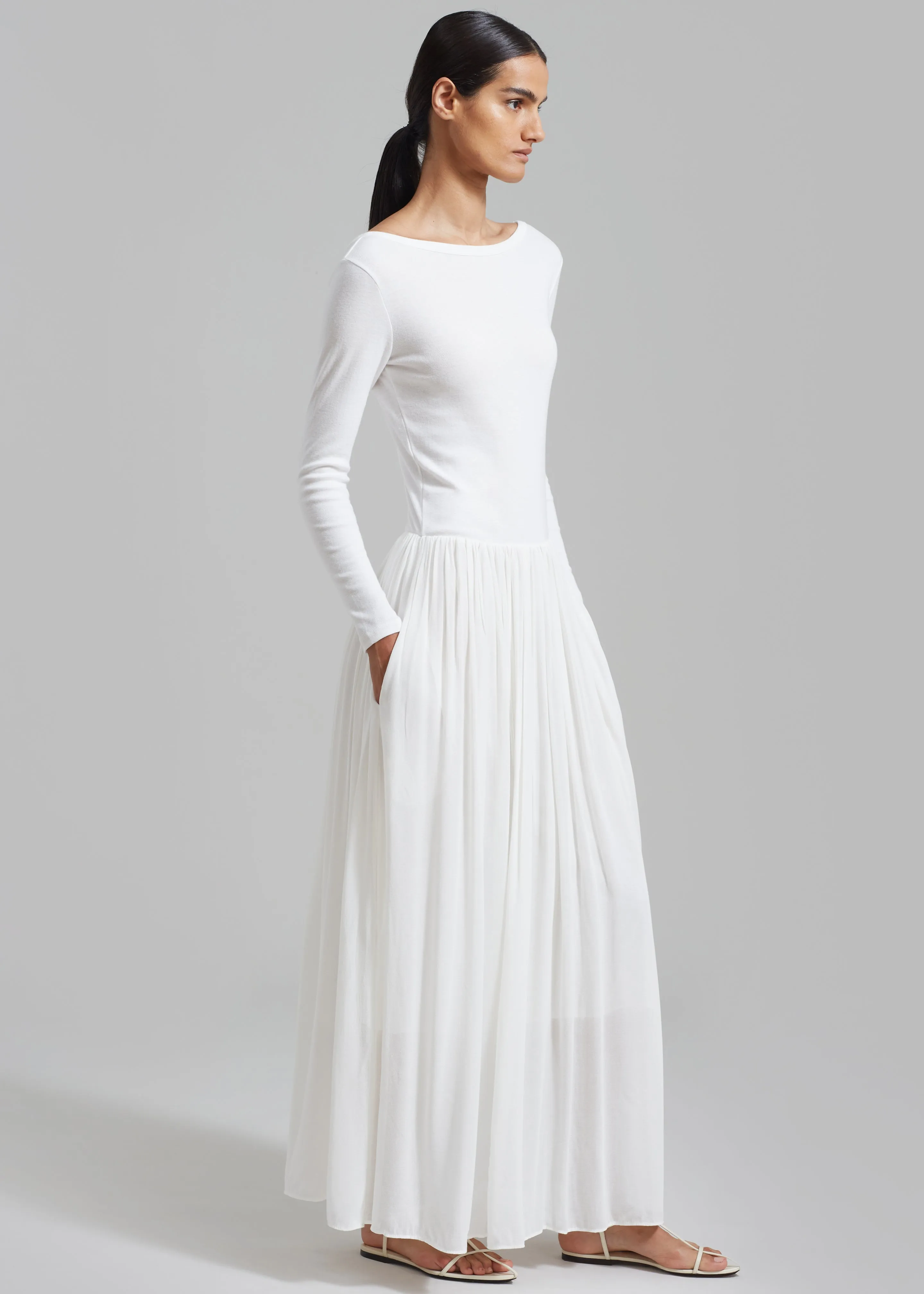 Odette Gathered Skirt Maxi Dress - White
