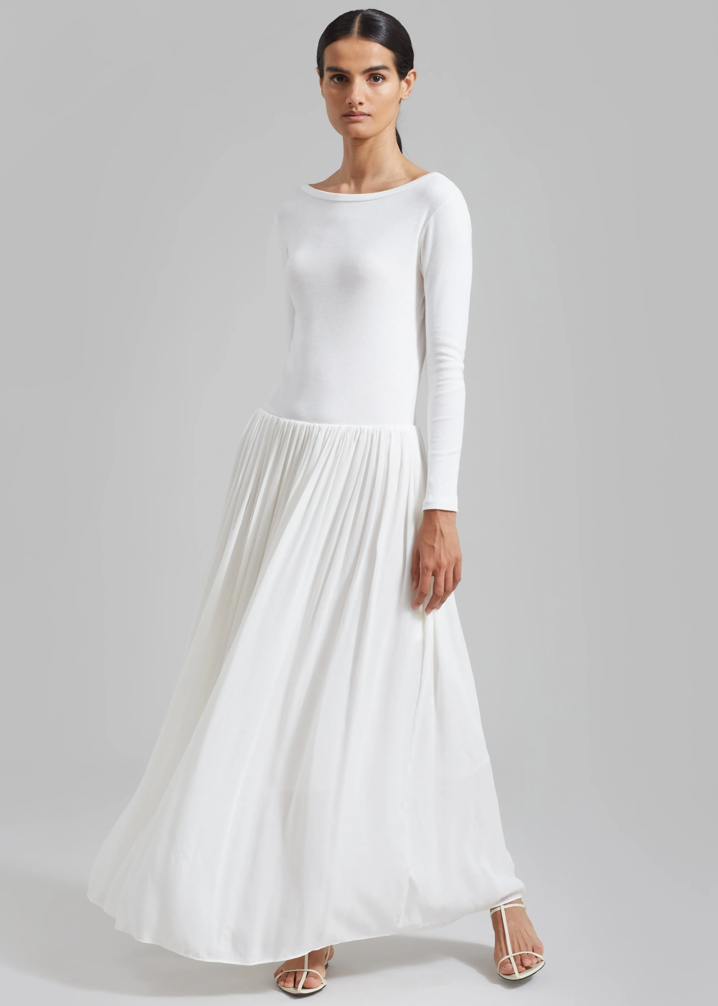 Odette Gathered Skirt Maxi Dress - White