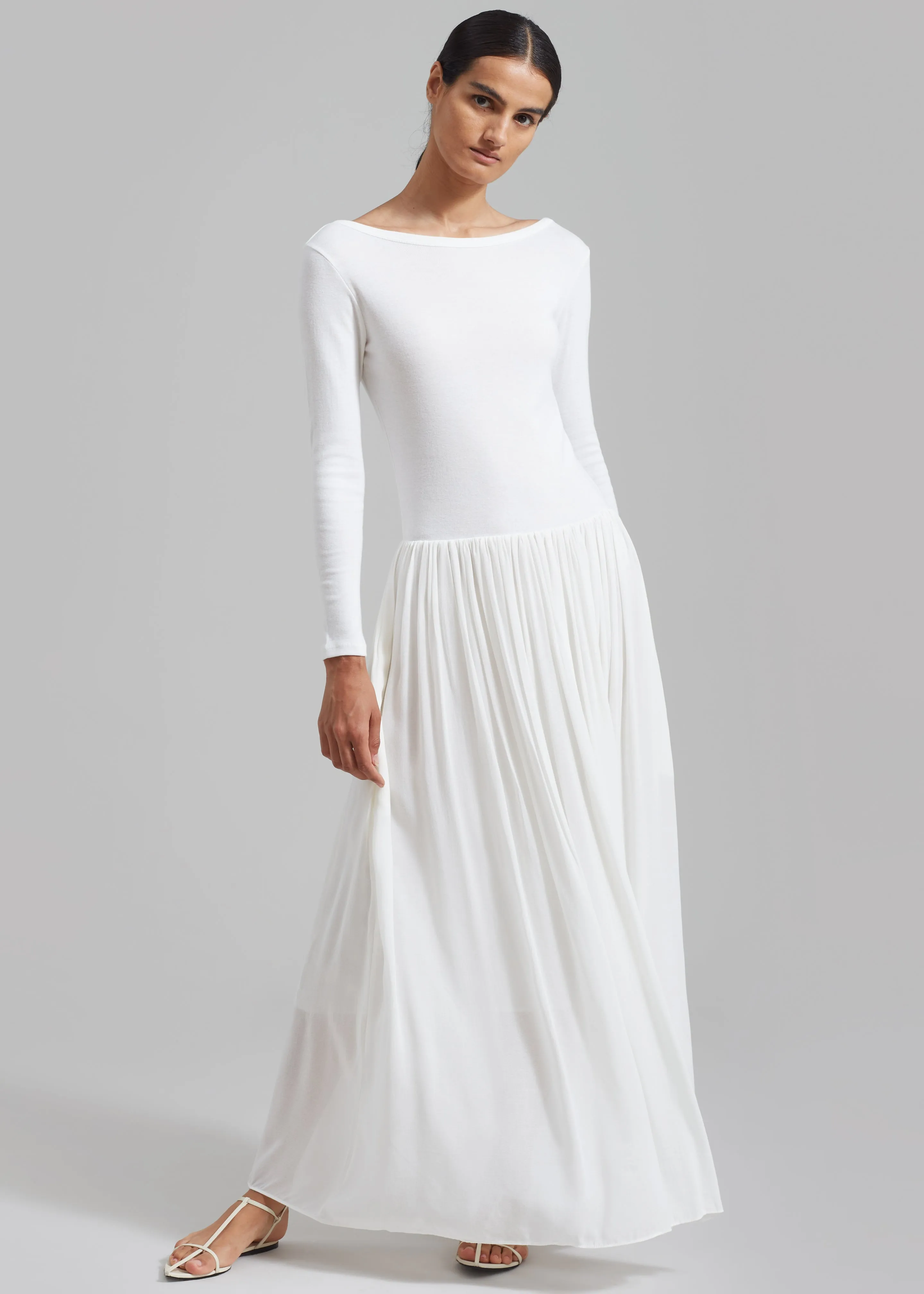 Odette Gathered Skirt Maxi Dress - White