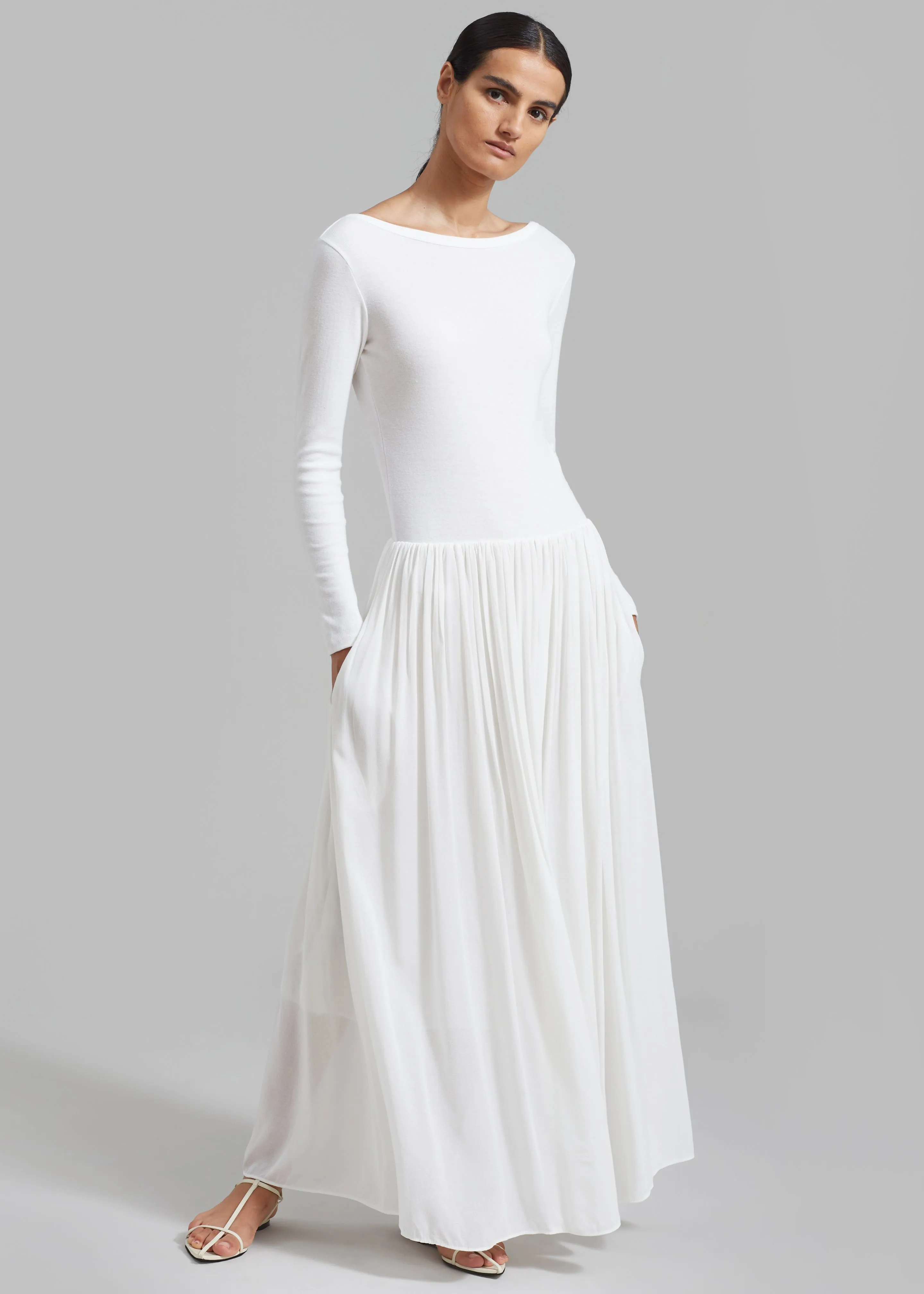Odette Gathered Skirt Maxi Dress - White