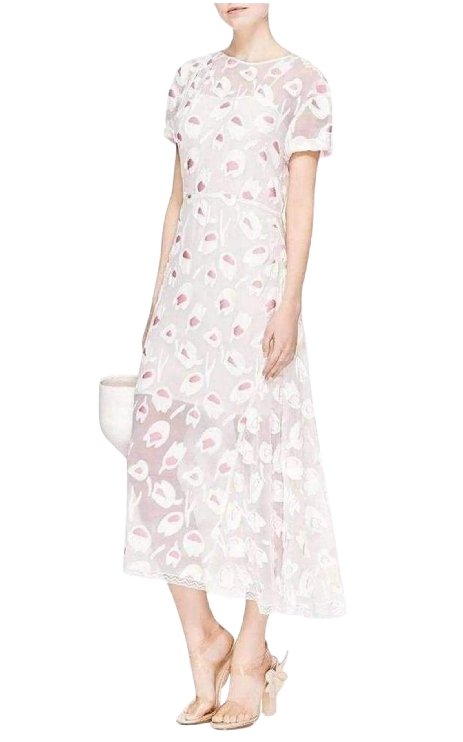 Rose Pivoine And Natural Floral Silk Blend Dress