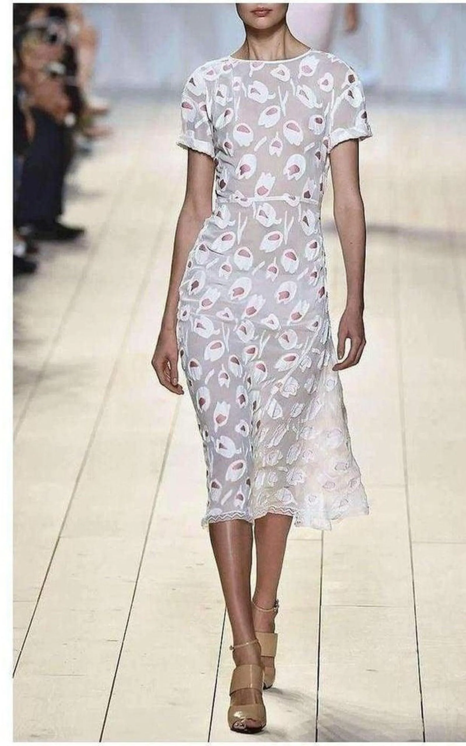Rose Pivoine And Natural Floral Silk Blend Dress