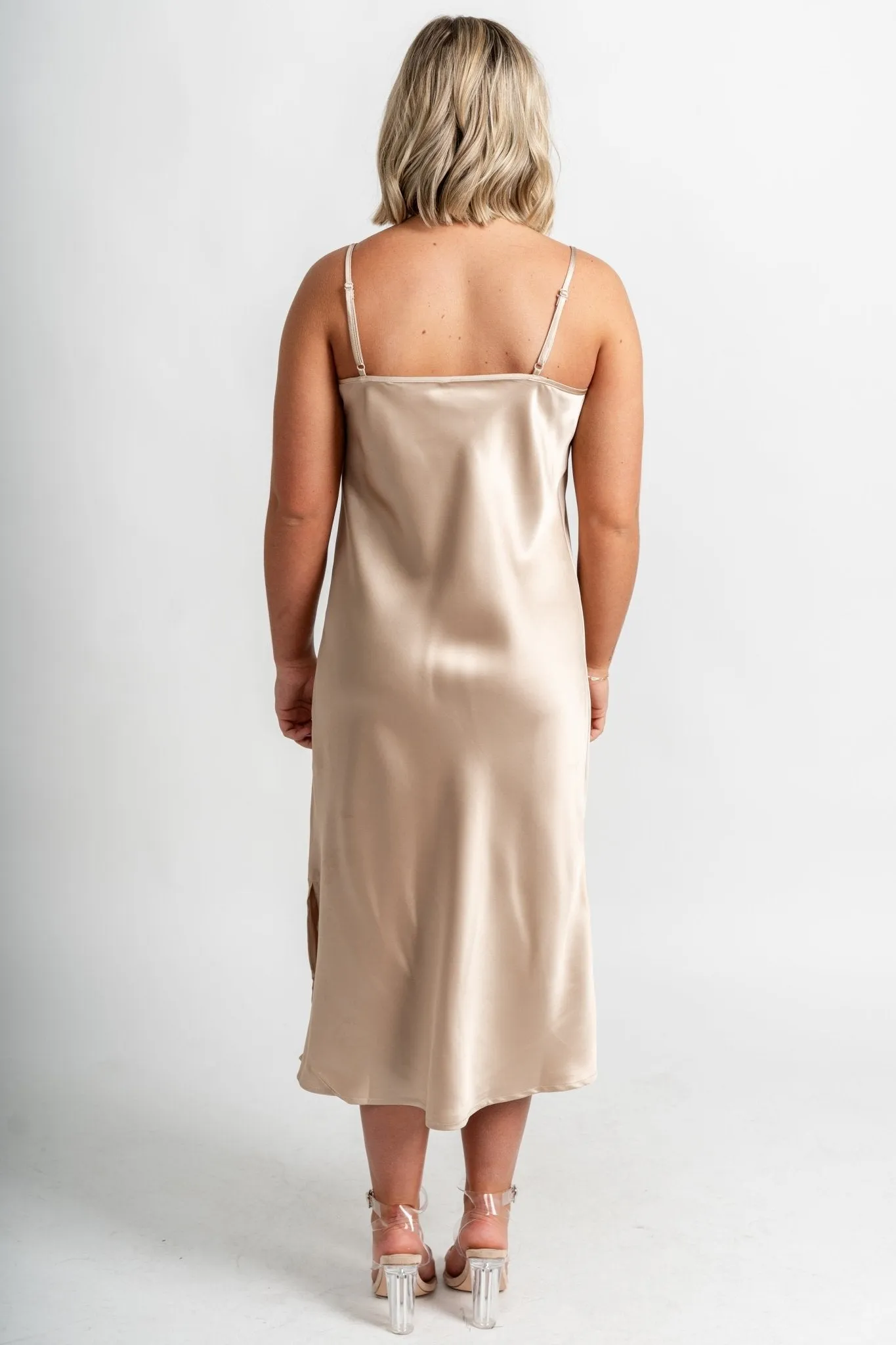 Satin slip midi dress taupe