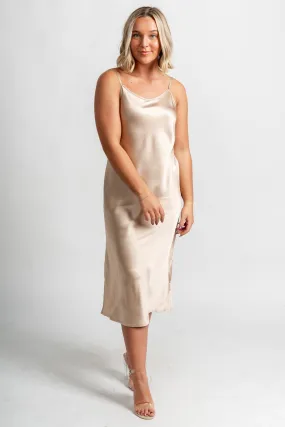 Satin slip midi dress taupe