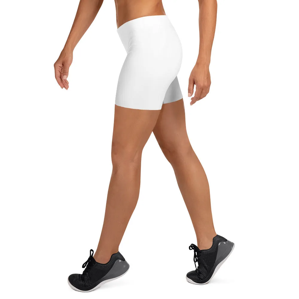 Solid White Women's Shorts, Titanium White Essential Ladies' Gym Tights-Made in USA/EU/MX