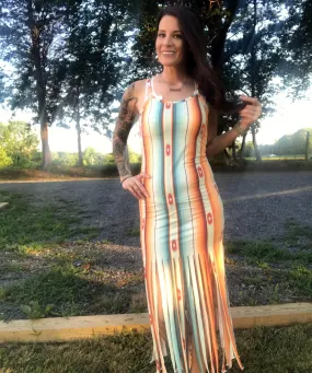 Sunset Fringe Aztec Dress