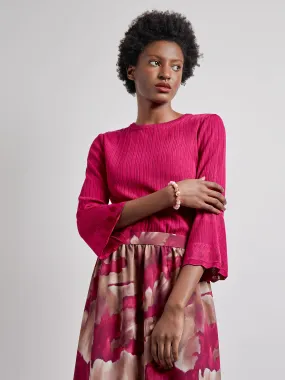 Tonal Ribbed Knit Bell Sleeve Top