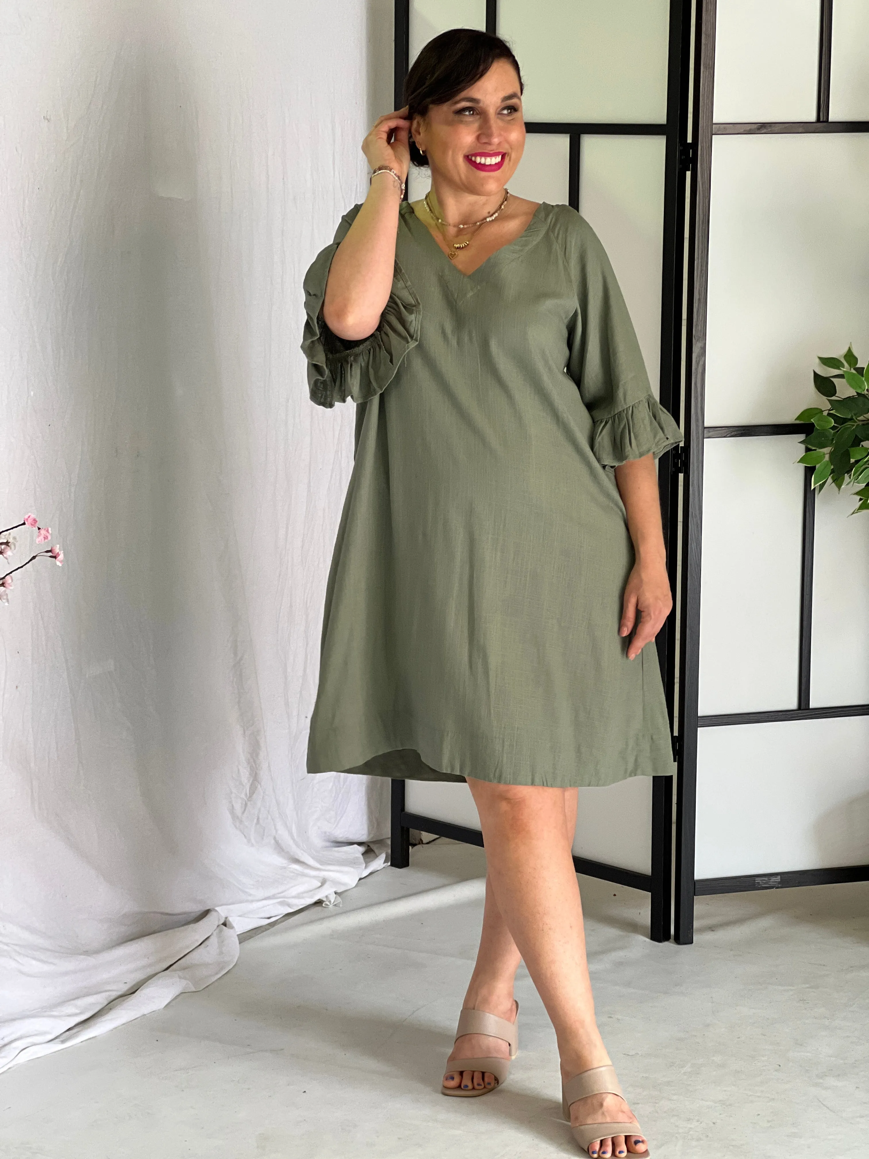 York Khaki Linen Dress