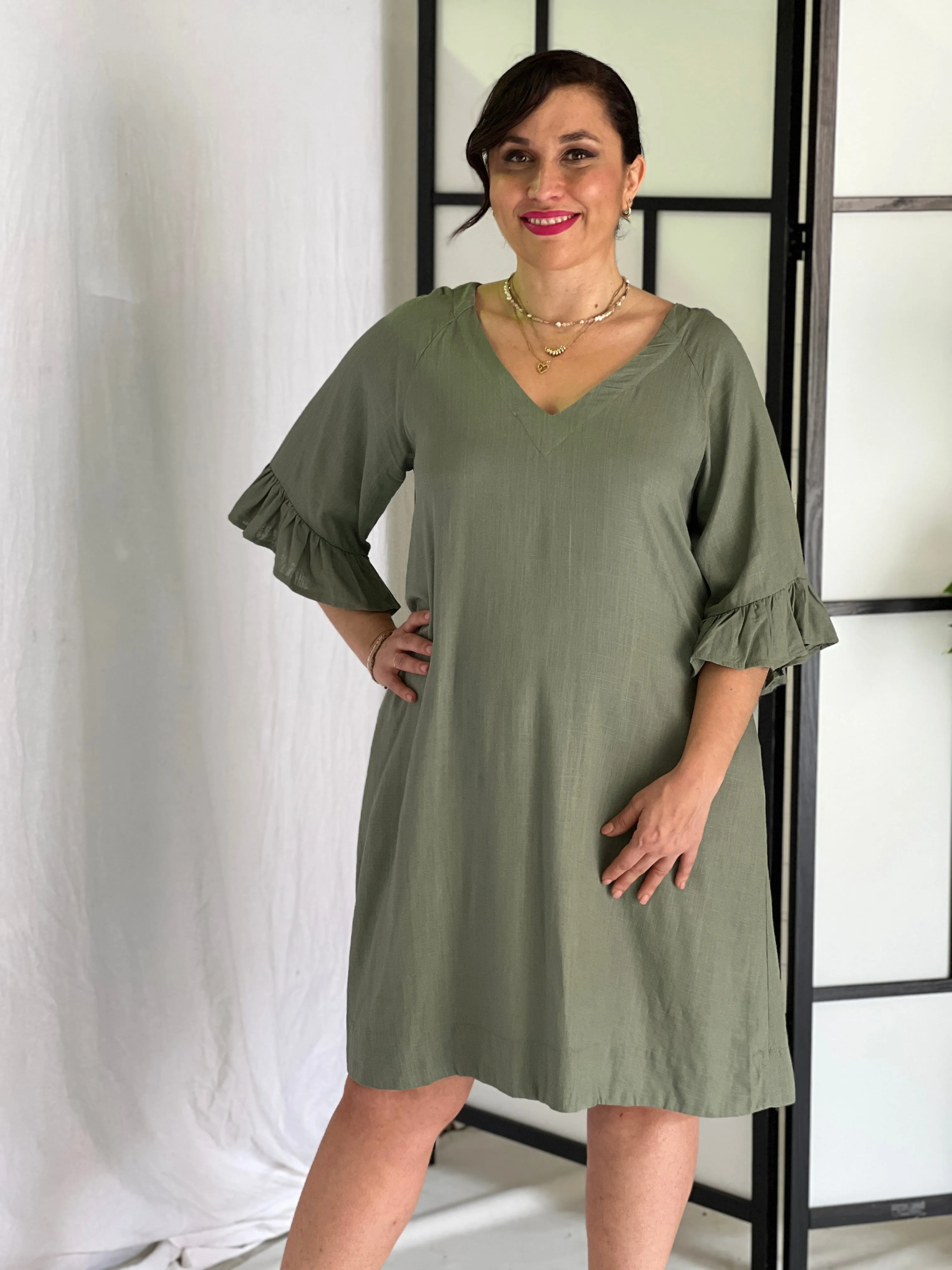 York Khaki Linen Dress
